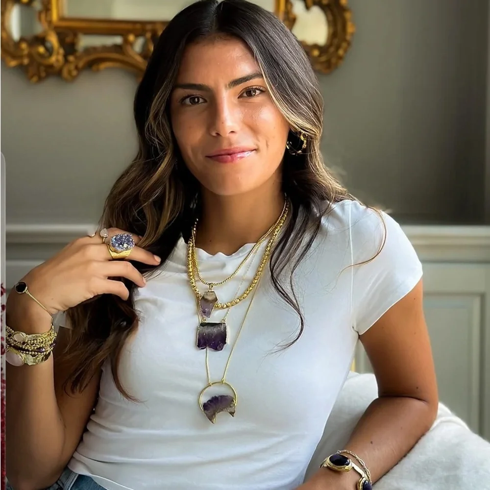 EASTON ELLE Natalie Rain Necklace 18” in Amethyst 18k gold NWT - Picture 3 of 4